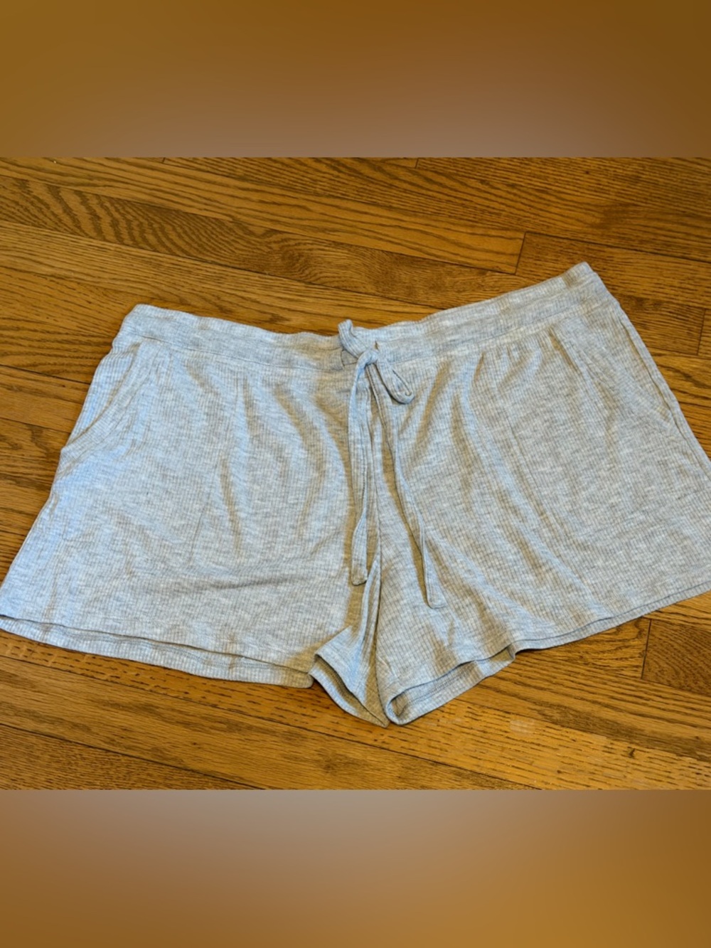 Joyspun Women’s Plus 2X Gray Ribbed Lounge Shorts Drawstring Soft Sleep Casual